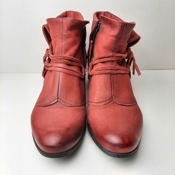 MJUS \ Chunky Heel Genuine Leather Booties w/ Foldover Detail Red Sz 8 US Eur 39 - Picture 5 of 15
